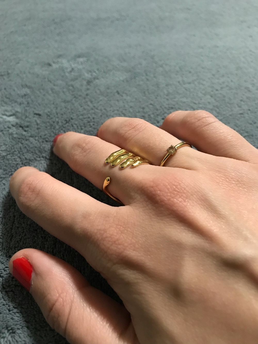 Gold Tone Stainless Steel Non-Tarnish Unique Hugging Hand Ring